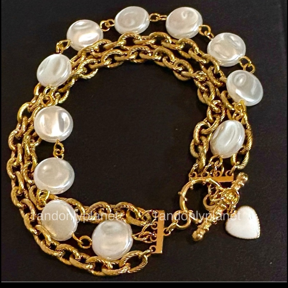 🌹HP🌹✨NEW✨ Chic Pearl Layered Chain Bracelet w Heart Charm - Picture 5 of 8